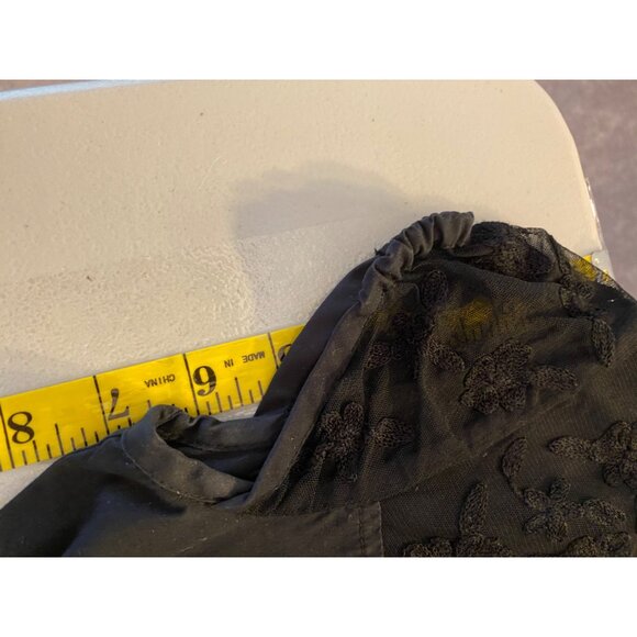 eShakti Black Dress Lace Neck Line Fit Flare 36" Long Cotton Short Sleeve XS - Picture 11 of 11